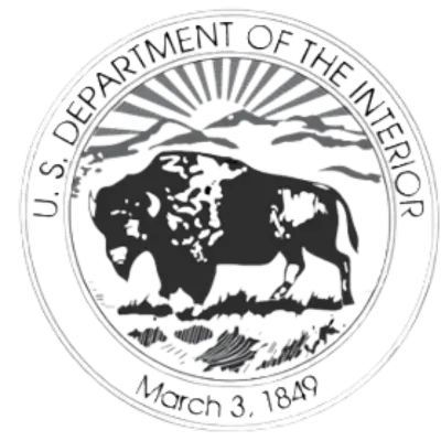 Seal of the U.S. Department of the Interior featuring a bison with the sun rising behind it, along with the text “March 3, 1849” at the bottom.